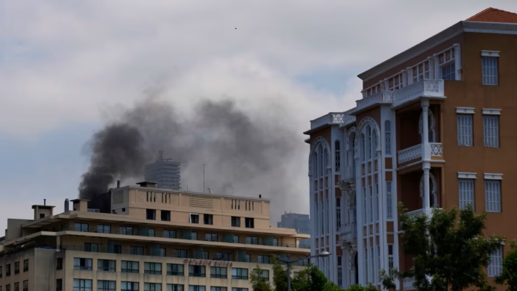 Smoke over Beirut buildings